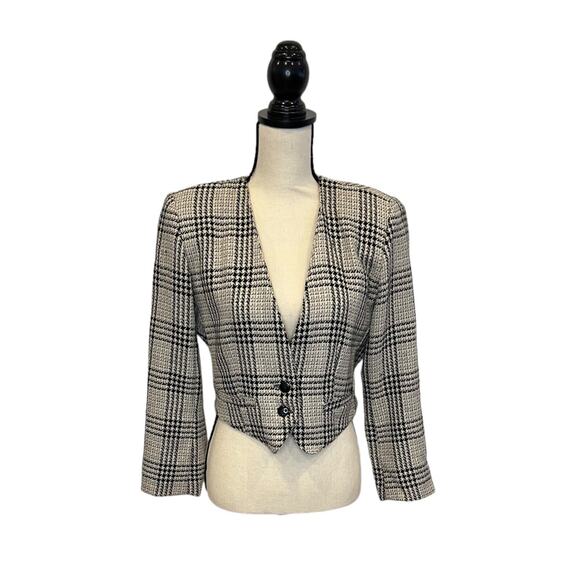 Vintage Womens AVANT PREMIERE Gray Wool Houndstooth 2 Button Blazer Jacket Small - Picture 1 of 5